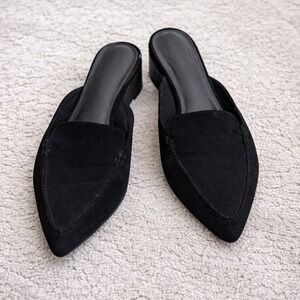 Express Womens Black Faux Suede Pointed Toe Mules Low Block Heel Shoes Size 7.5